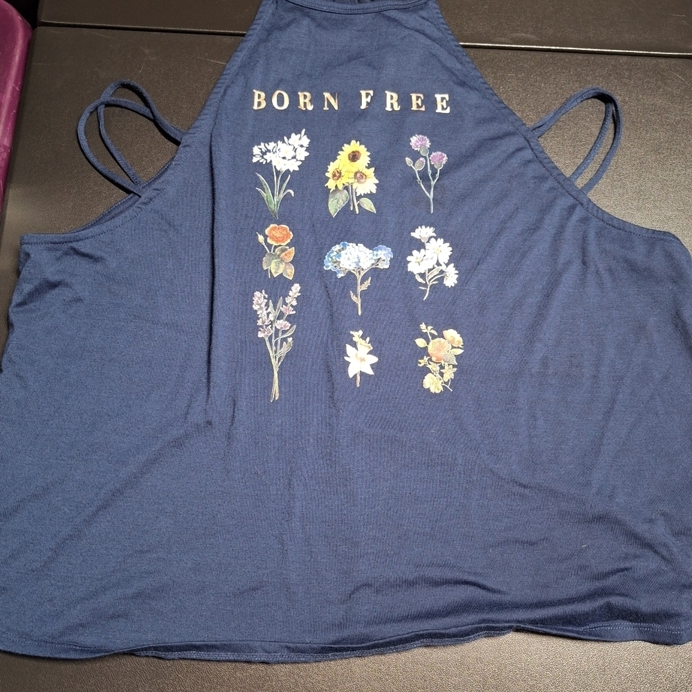 No Boundaries Navy Floral Graphic Tank Top